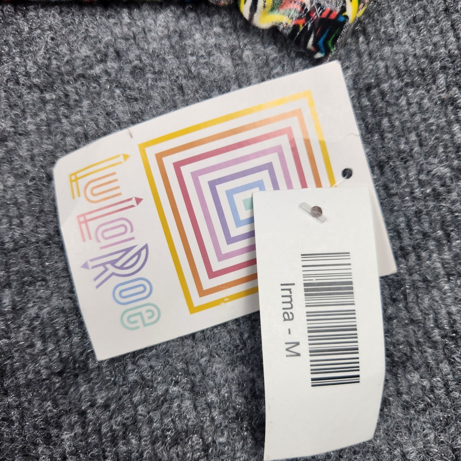 LuLaRoe Irma Tunic Top Womens Medium Multicolor Geometric Stripe High Low NEW
