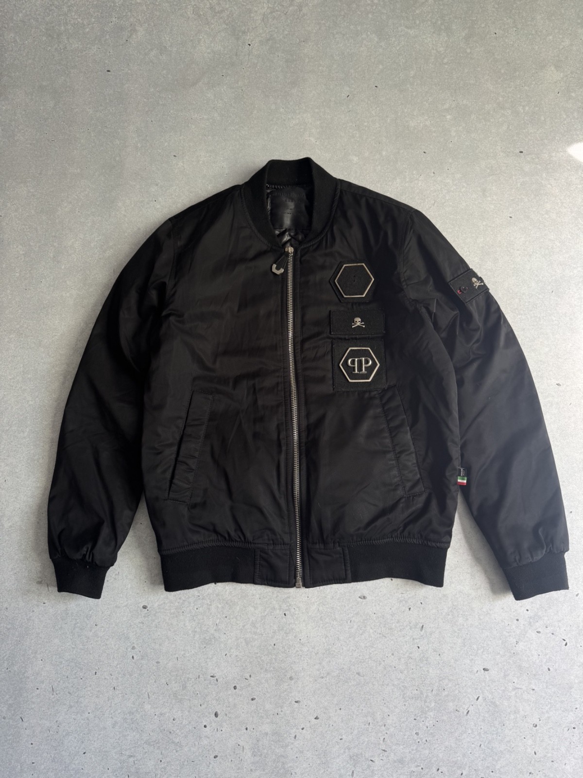 Philipp Plein Designer Men’s Skull Black Full Zip Bomber Jacket