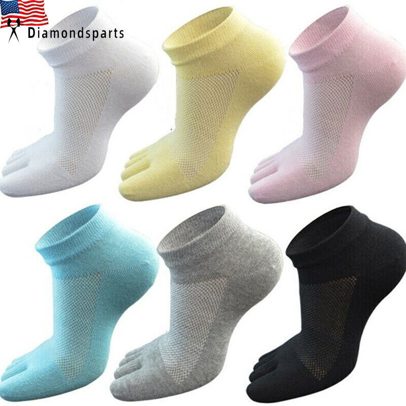 100% Cotton Low Cut Five Finger Toe Sport Breathe Solid Ankle Women Socks 5 Pack
