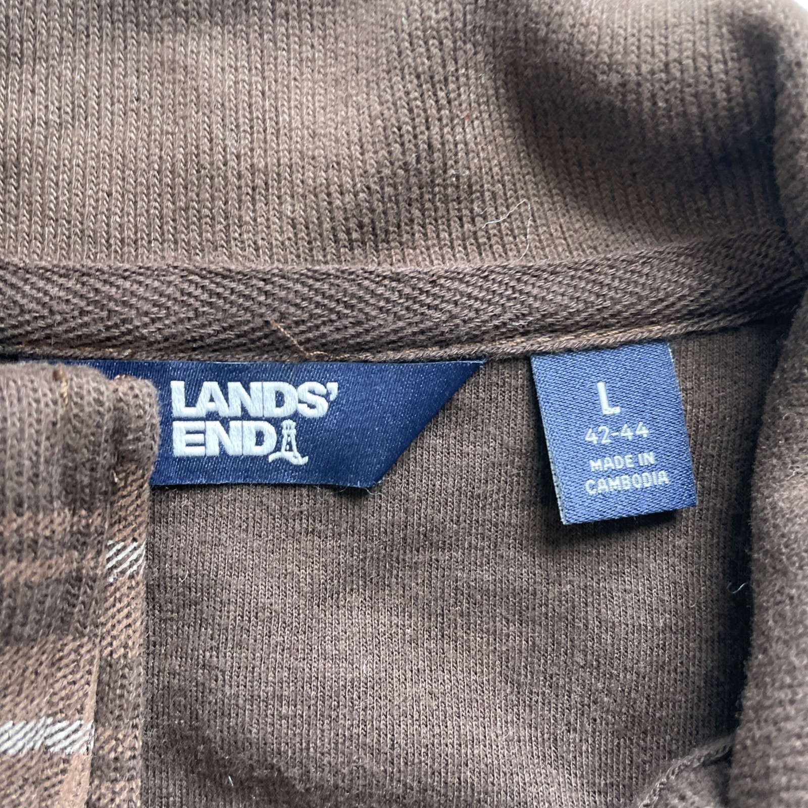 Lands’ End Brown Plaid 1/4 Zip Pullover Men’s Size Large 100% Cotton Mock Collar
