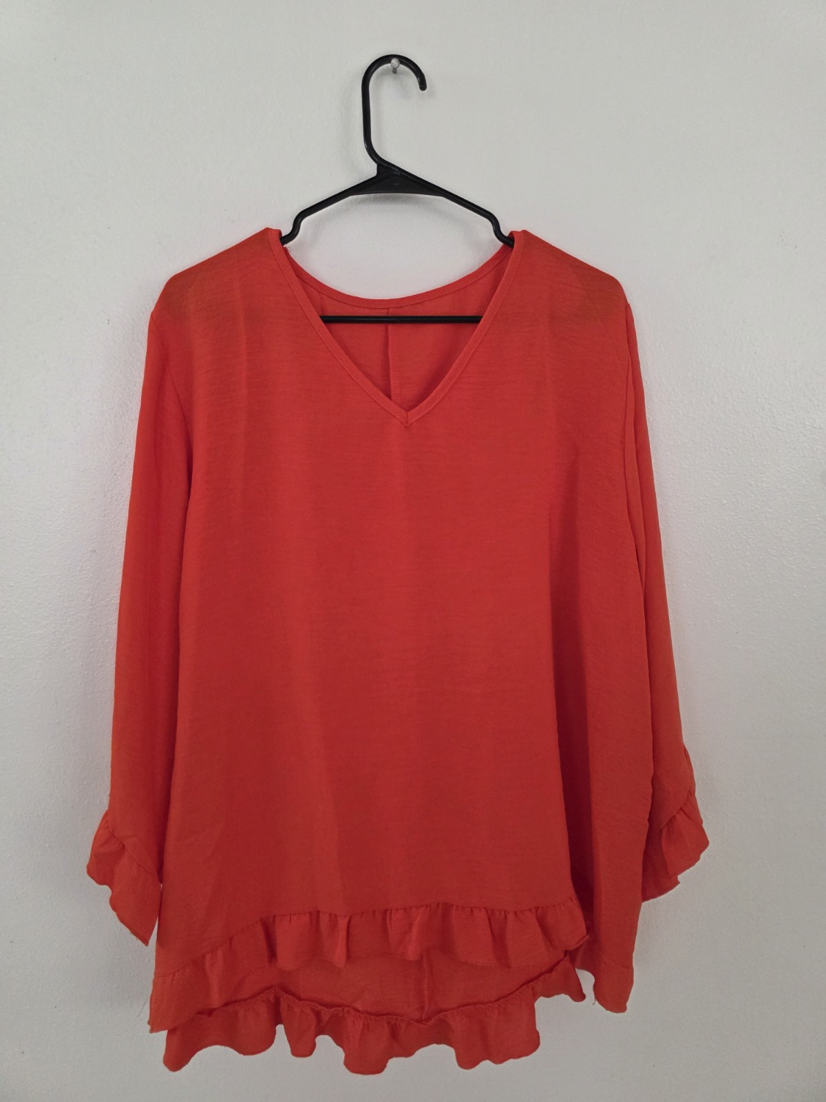 New Women’s scoop -V-neck short sleeve cotton blend orange lace top size XL/T/XG