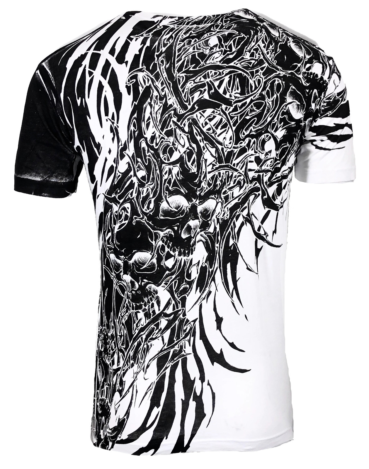 Xtreme Couture Affliction Men’s T-Shirt BRUTAL COMBAT White Skull Biker Tattoo