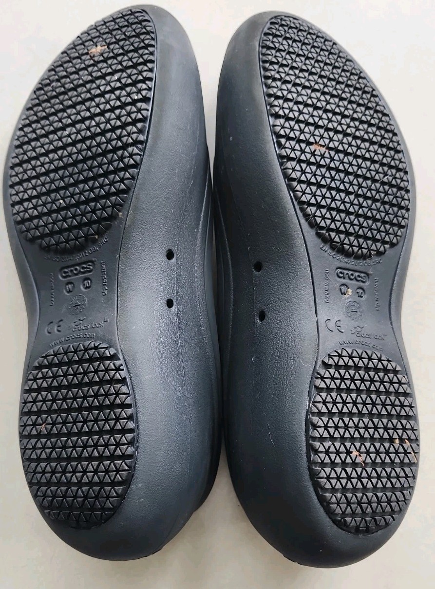 Crocs At Work Slip Resistant Ballet Flats Women 10 Black Rubber Slip On Shoe