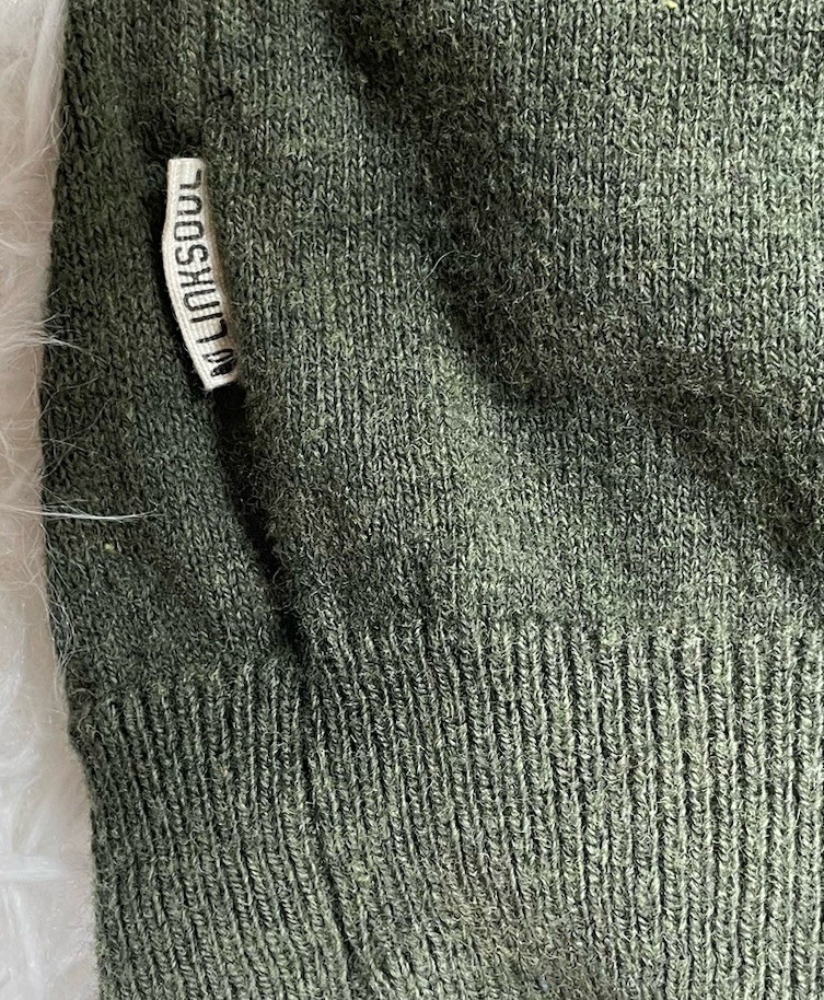 Linksoul Men’s Size L Large Cotton Cashmere Sweater Green Elbow Patches Luxury