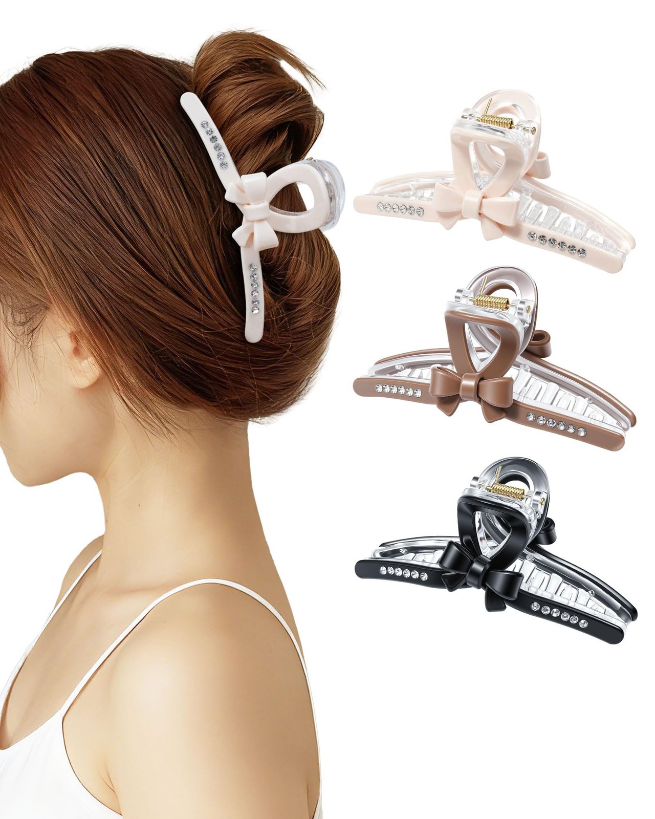 3PCS Acrylic Bow Hair Clips for Women – Nonslip Large Black and white