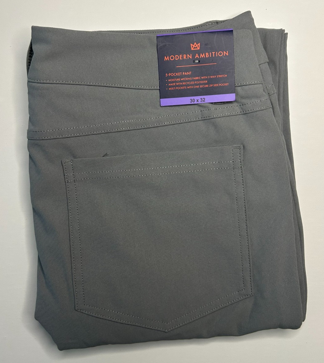 Modern Ambition Men’s 5-Pocket Pant Moisture Wicking Fabric Gray Size 30×32
