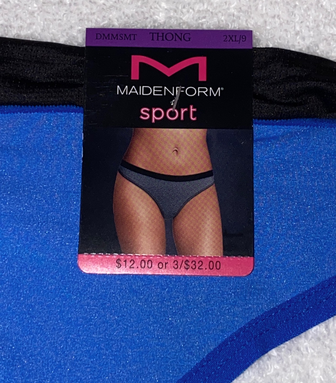 MAIDENFORM Sport Blue Black Breathable Thong Panty Womens S 5 M 6 L 7 XL 8 2XL 9