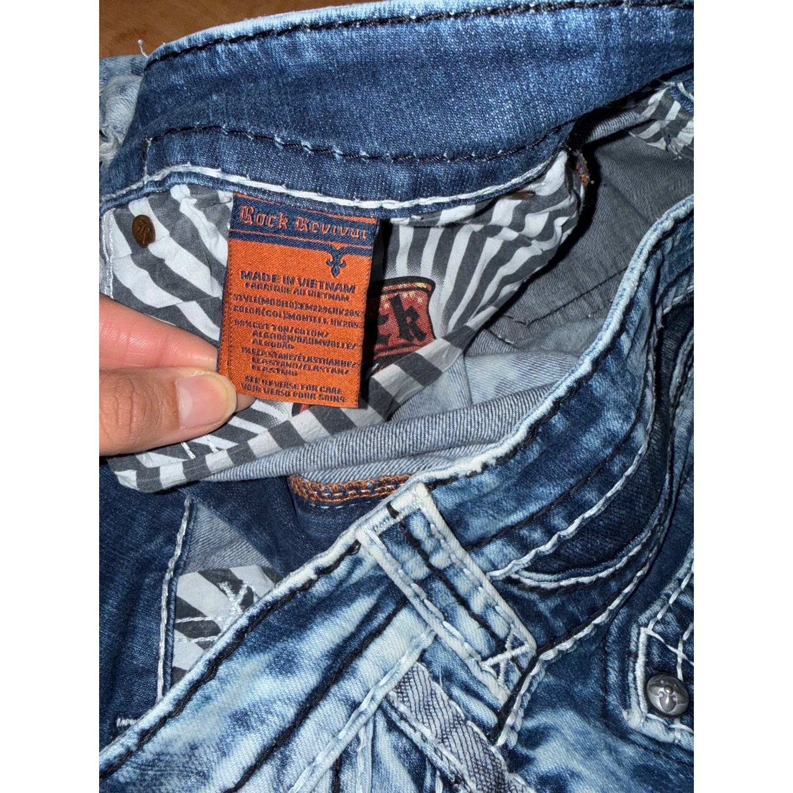 Rock Revival Montell Short Mens 40 Blue Acid Wash Distressed Moto Denim Shorts