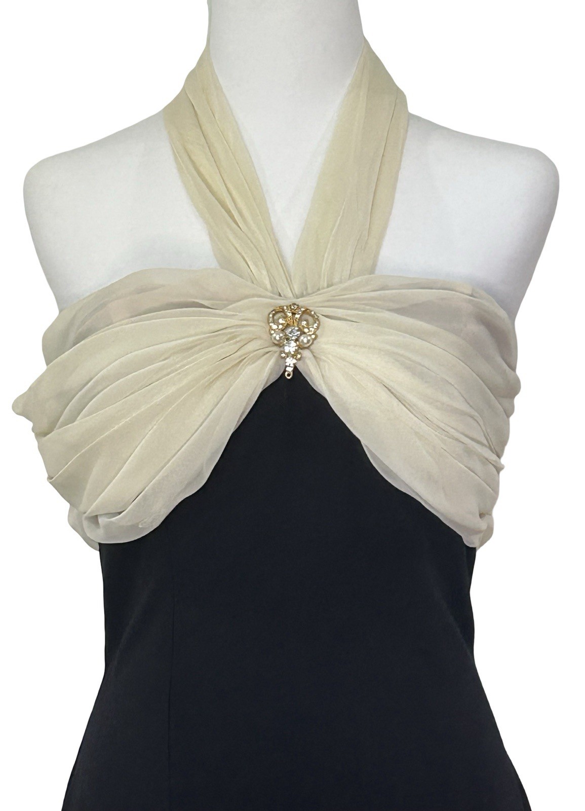 Y2K Scott McClintock Halter Gown Black Cream Formal Long Dress M 8 Wedding Guest