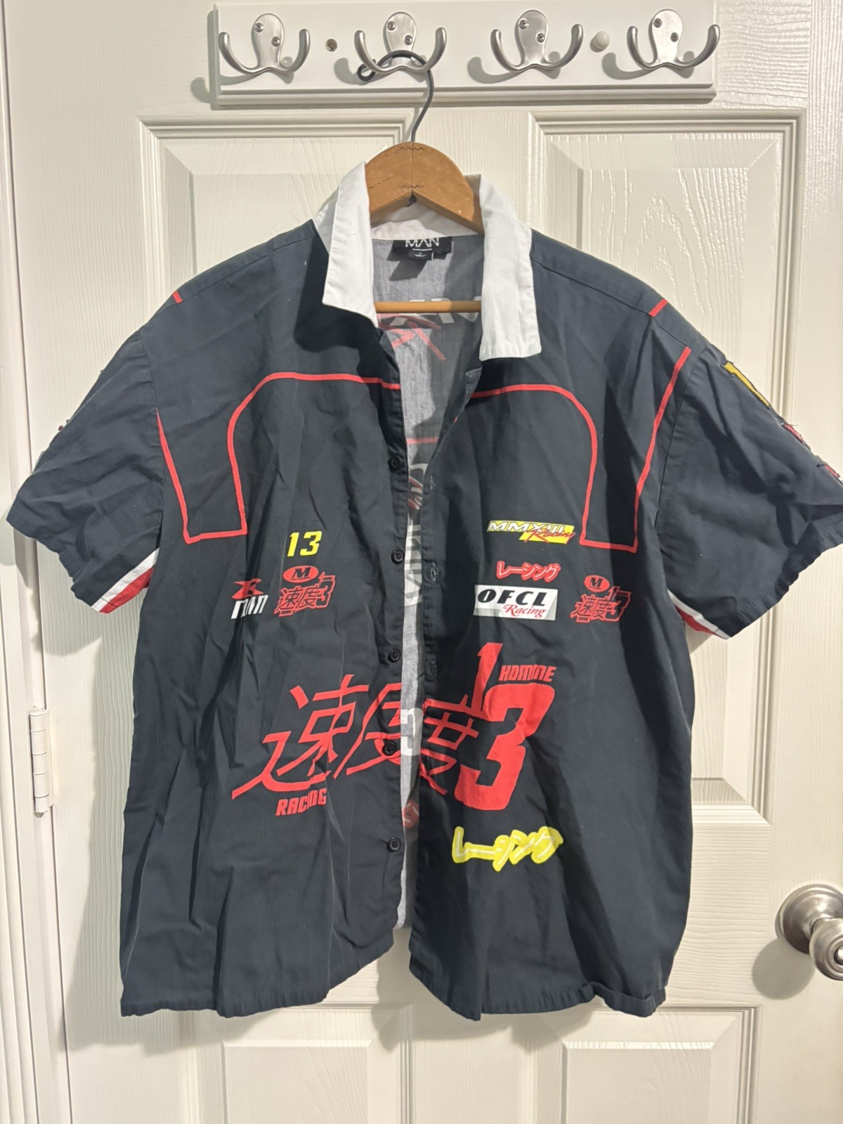 BoohooMAN Button Up OFCL Racing Graphics Pockets Unique Mens Size Small