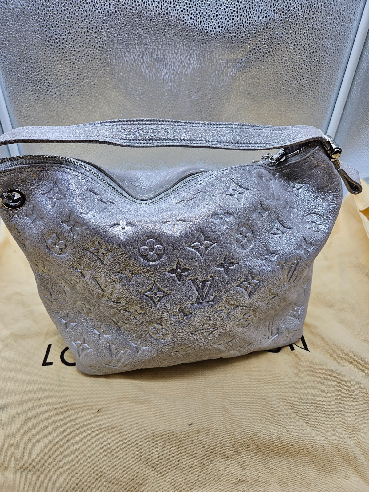 LOUIS VUITTON Silver Monogram Shimmer Leather Halo Bag