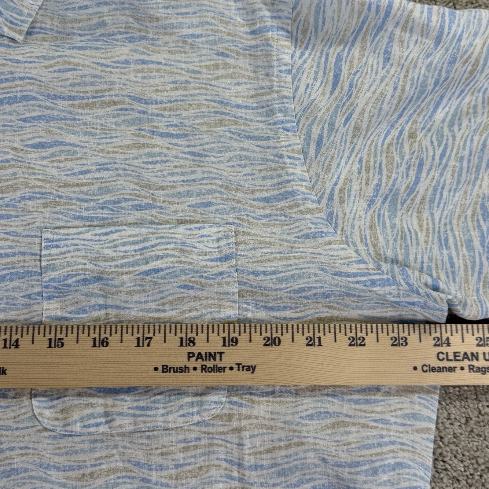 Peter Millar Linen Shirt Mens Large Blue Tan Wave Print Button Front Casual