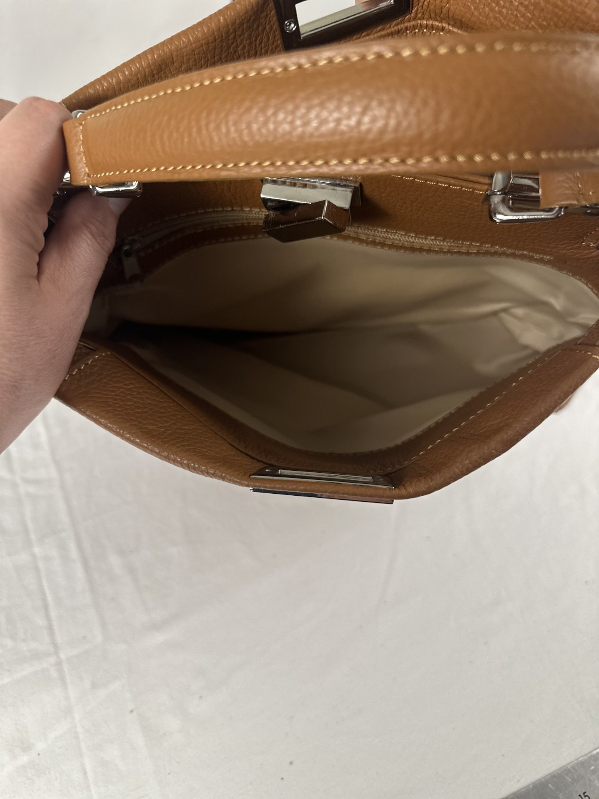 Italian Leather Handbag Carmel Pebbled Leather Top Handle Satchel Purse