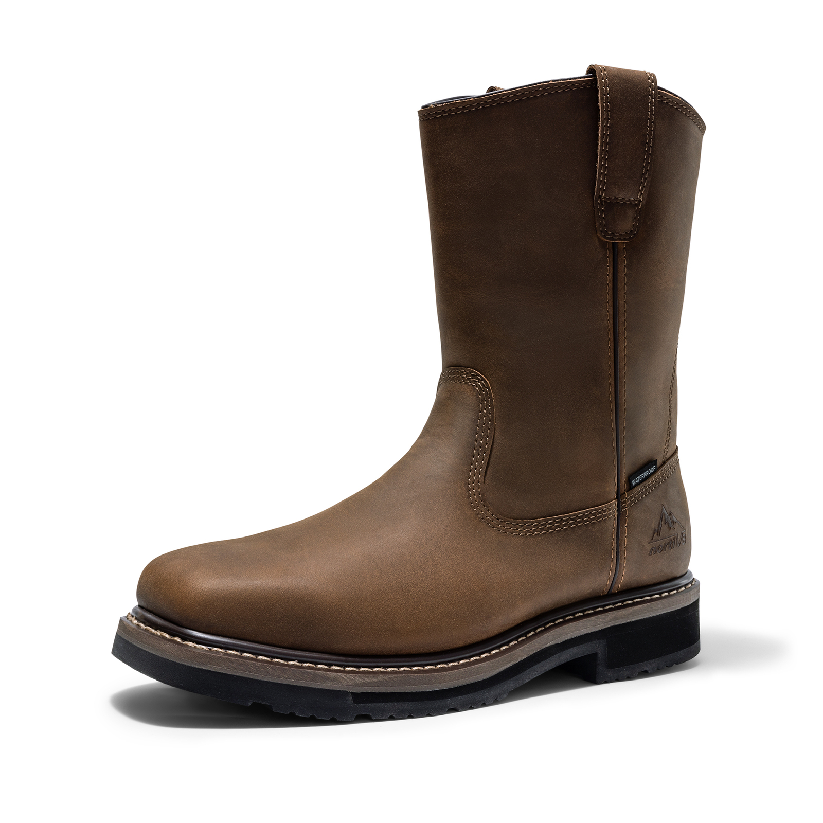 Mens Steel Toe Boots Waterproof Leather Pull On Farm Work Wellington Boots