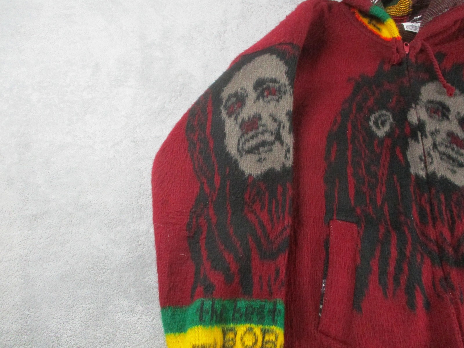 Tahuantinsuyo Sweater Mens M Red Wool Bob Marley Hooded Full Zip Graphic Rasta