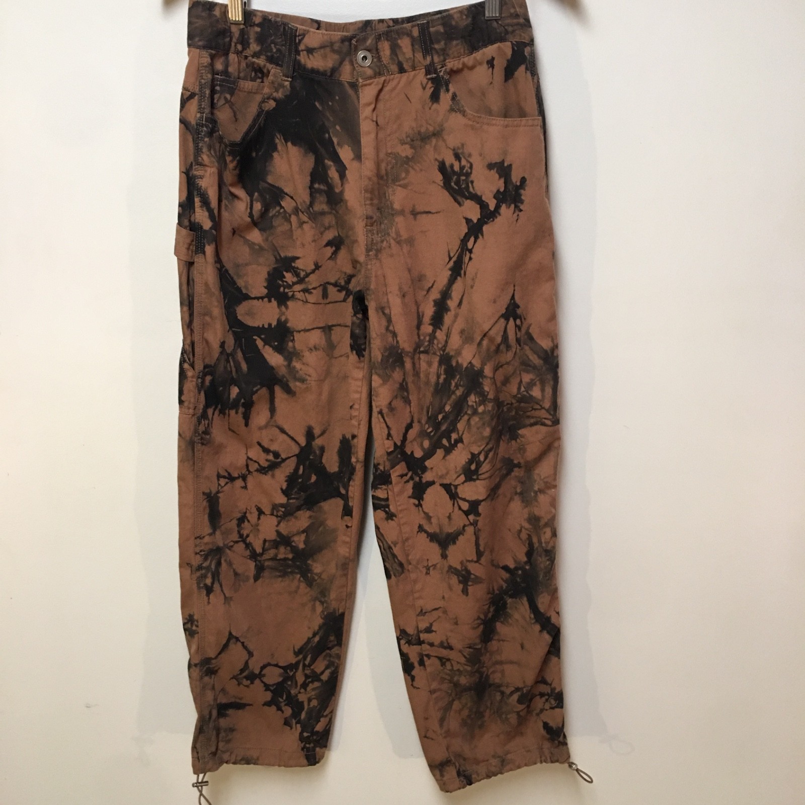 Rue21 Women L Pants Jogger Cargo Brown Tie Dye Carpenter Loop Cotton Hip Hop 90s
