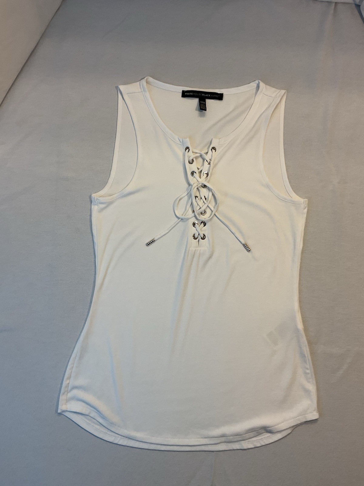 White House Black Market Women’s WhiteTie Staps Sleeveless Blose Top, Size XXS