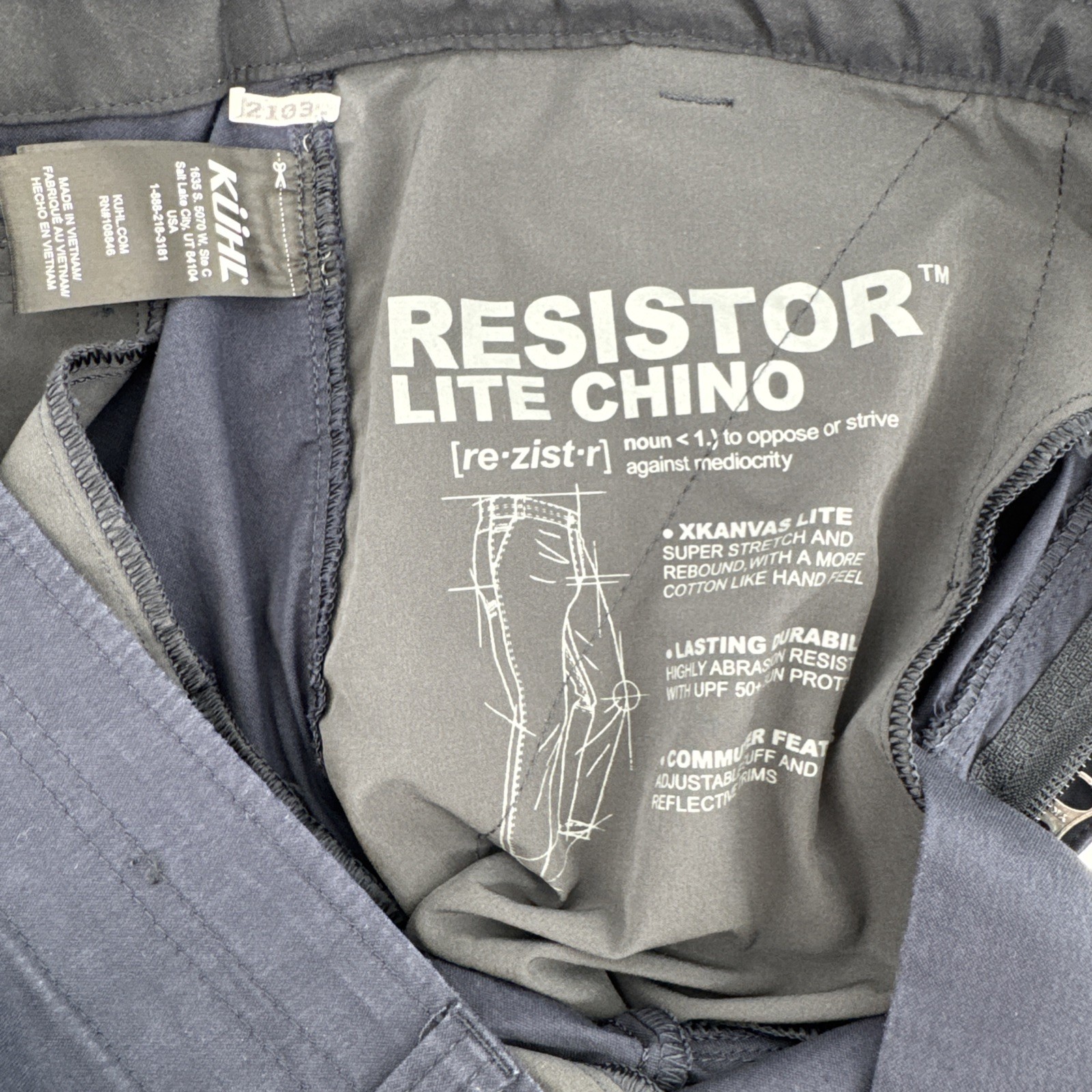 Kuhl Resistor Lite Chino Pants Men 36×34 Navy Blue Stretch Hiking Commuter