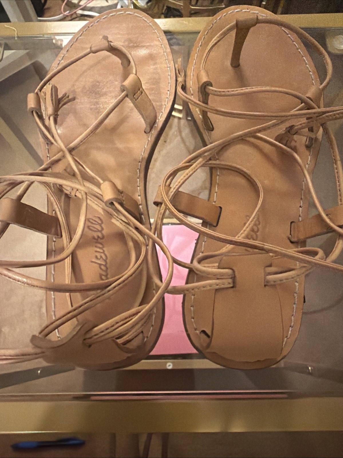 MADEWELL The Boardwalk Tan Leather Ankle Wrap Gladiator Sandals US Sz 6 VGUC
