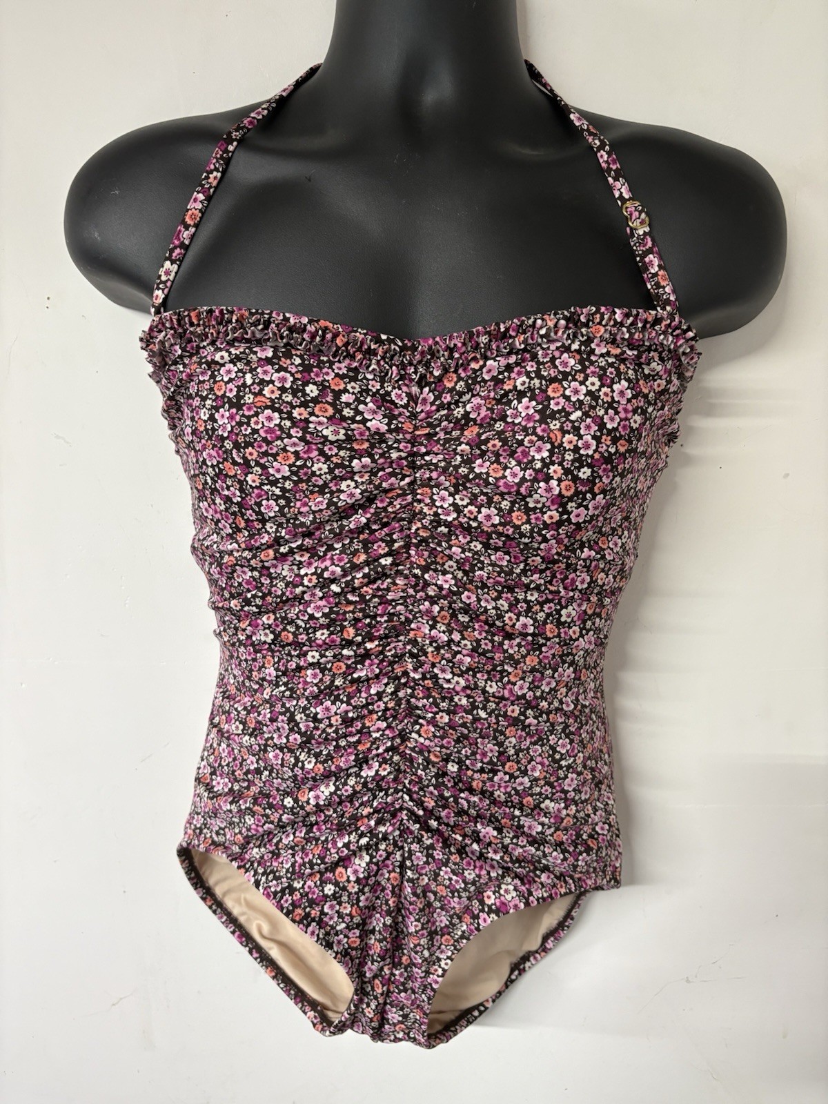 GABAR ONE PIECE SWIMSUIT WOMENS SIZE 12 Pastel FLORAL Built In Bra Slimming