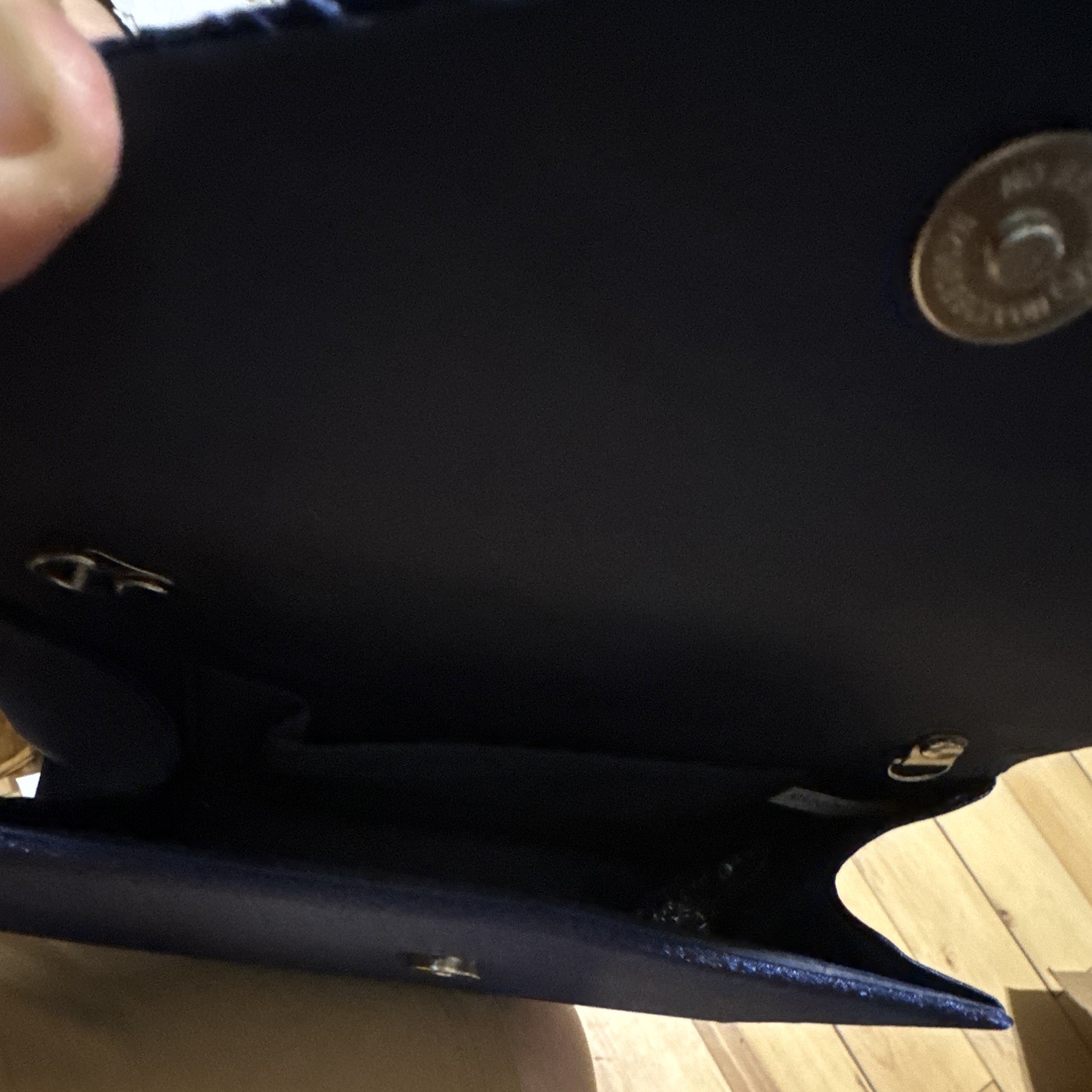 Women’s Navy Envelope Clutch Snap Closure, Gold Hardware, Rhinestone, Solid