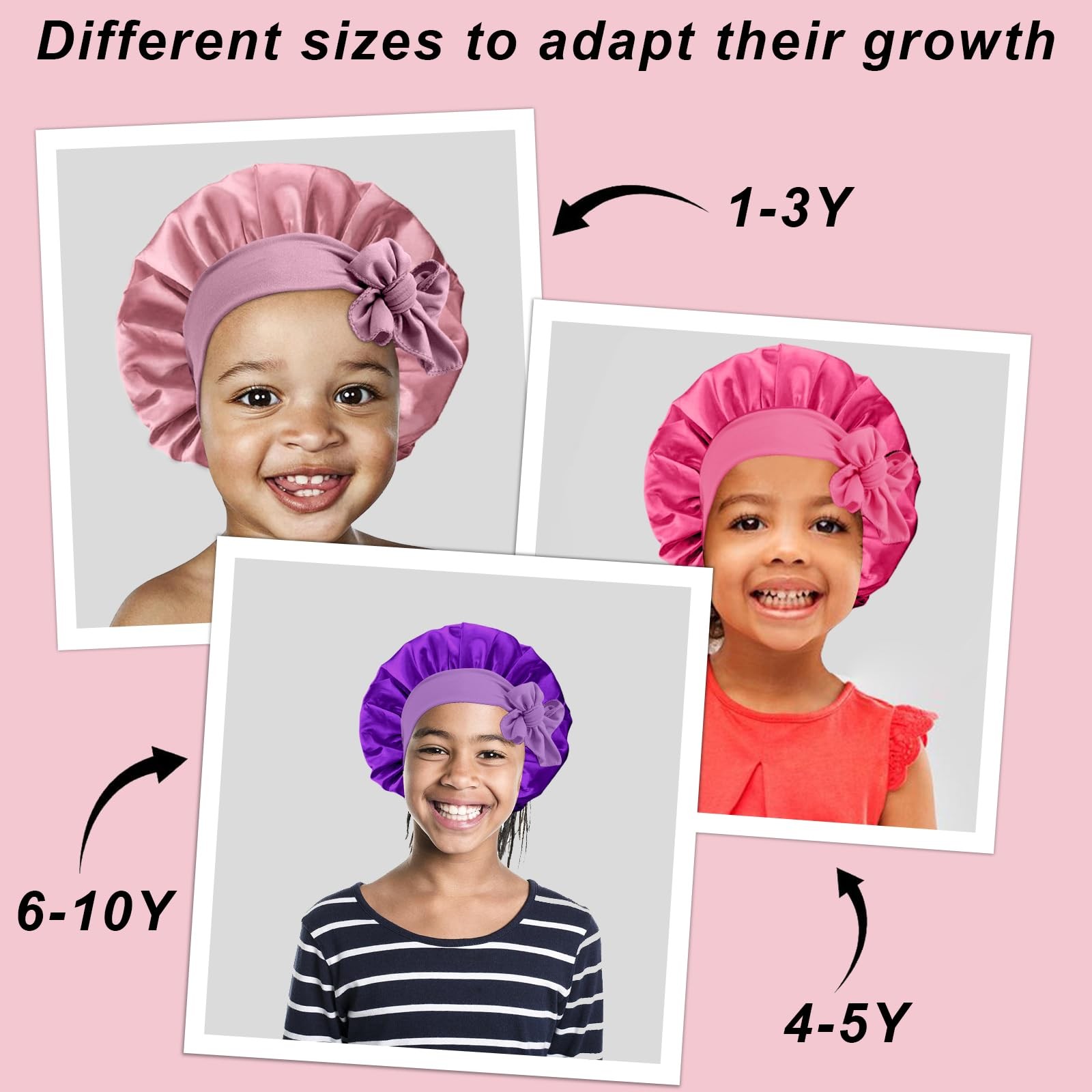 3 Pack Kids Silk Satin Bonnets Toddler Caps for Sleeping Curly Hair Boys Girls..