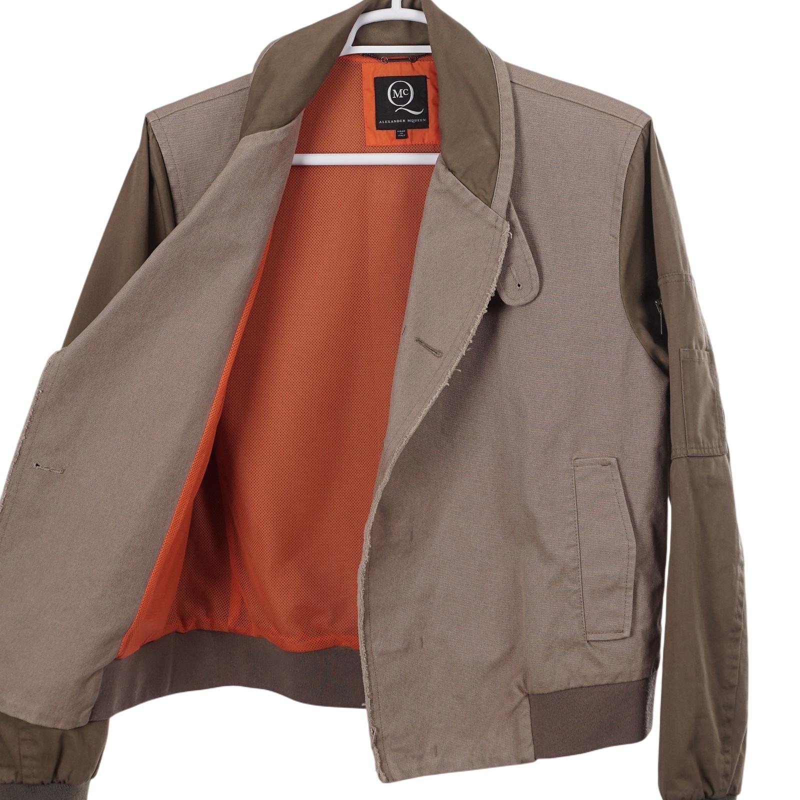 Alexander McQueen Bomber Jacket IT 52 Brown Canvas Green Shawl Collar Button Up