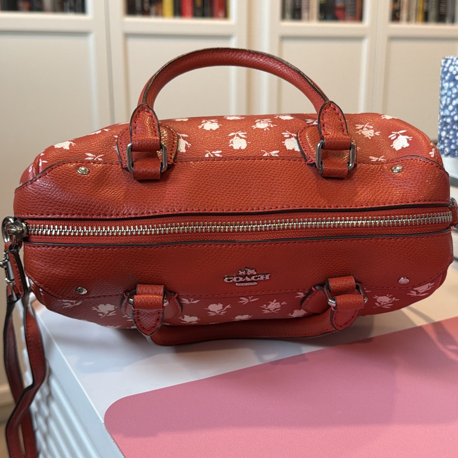 Coach Mini BENNETT Satchel In Floral Print Coated Canvas RED Crossbody
