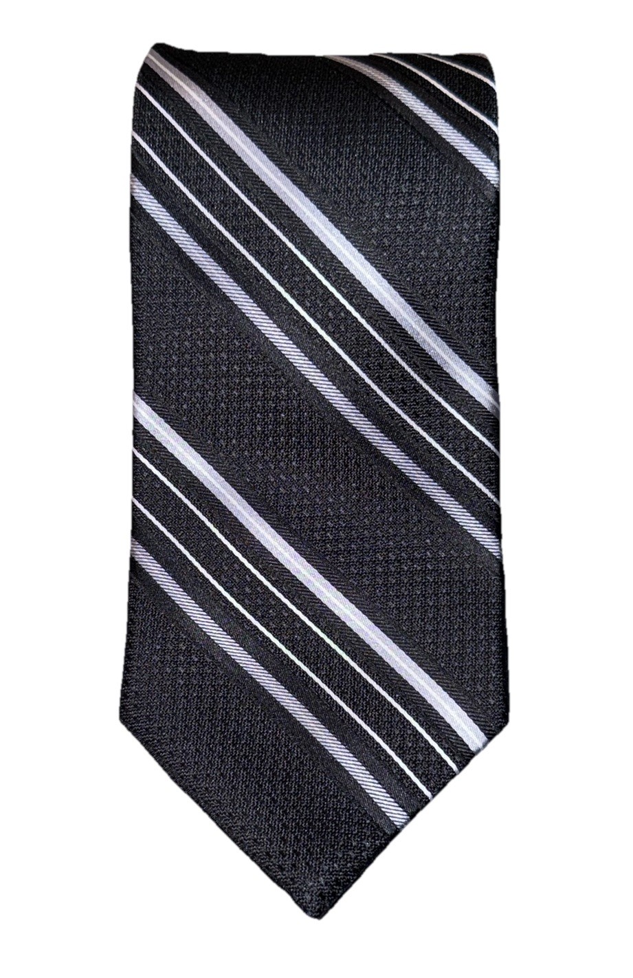 ROBERT TALBOTT BEST OF CLASS BLACK SILVER STRIPE XL SILK TIE L65.5 W3.75”