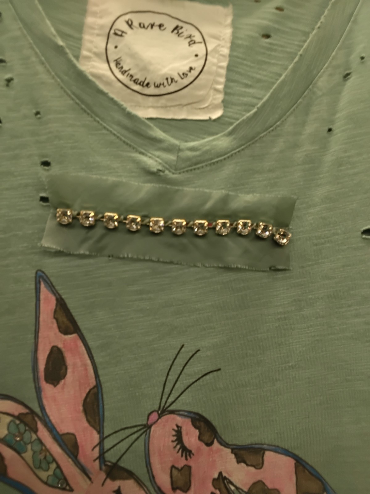 NWT A Rare Bird Life Is Sweeter Together Bunny Tattered Tee – L/XL