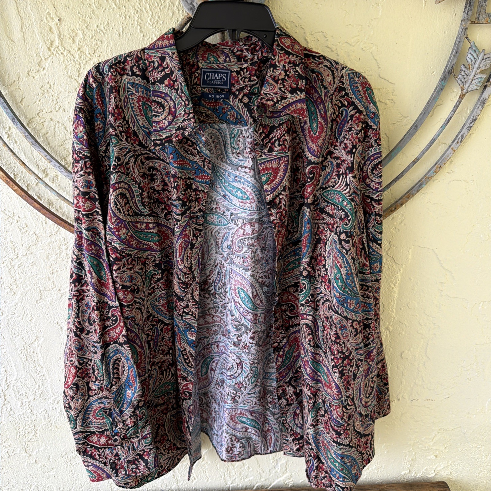 Chaps Paisley Multicolor Cotton Long Sleeve Button-Up Shirt L/XL Men Classic