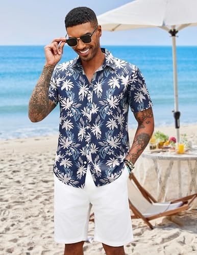 Coofandy Mens Hawaiian Shirts Short Sleeve Button Down Aloha Shirt Casual Beach