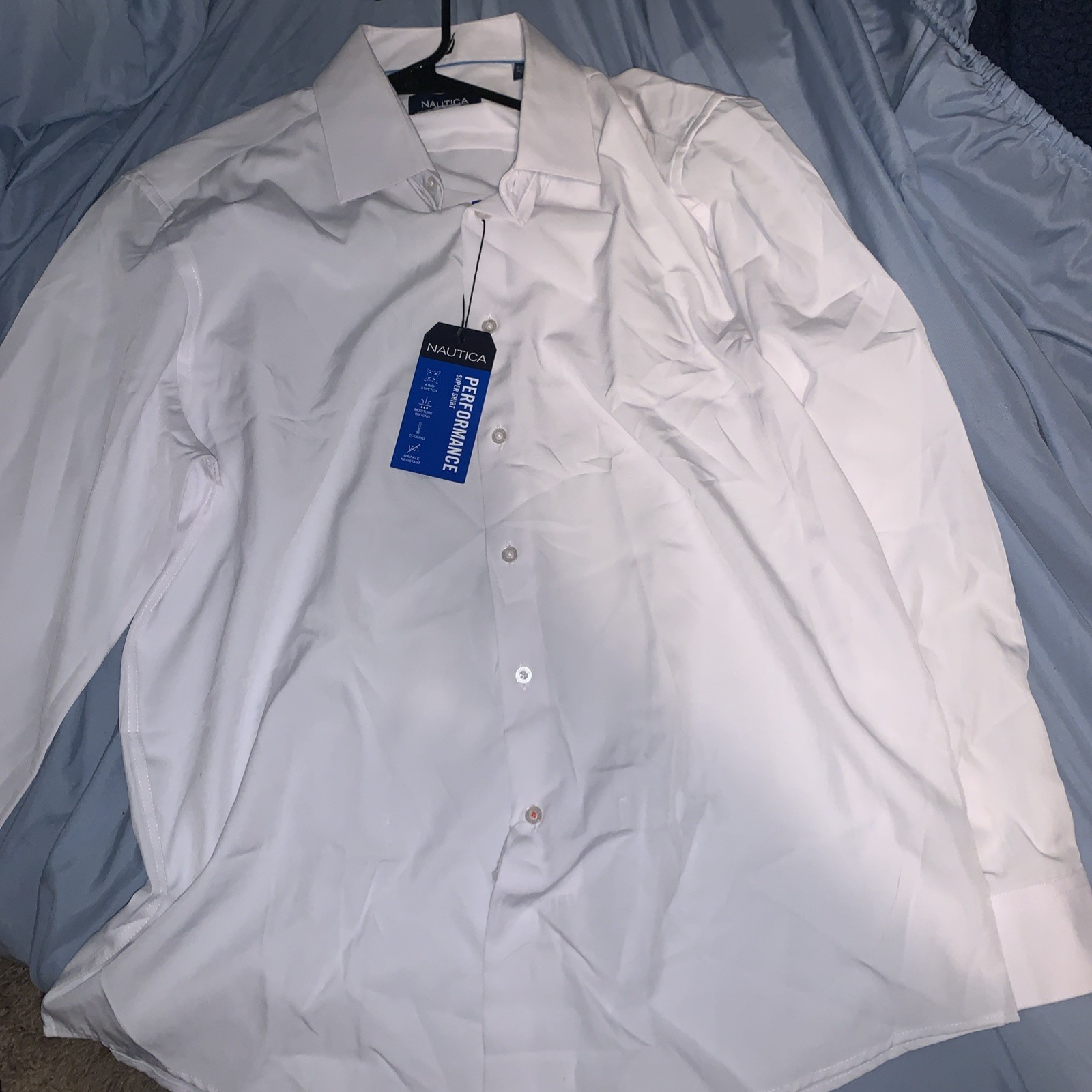 Nautica Slim Fit Mens Dress Shirts Long Sleeve Performance Wrinkle Free White L