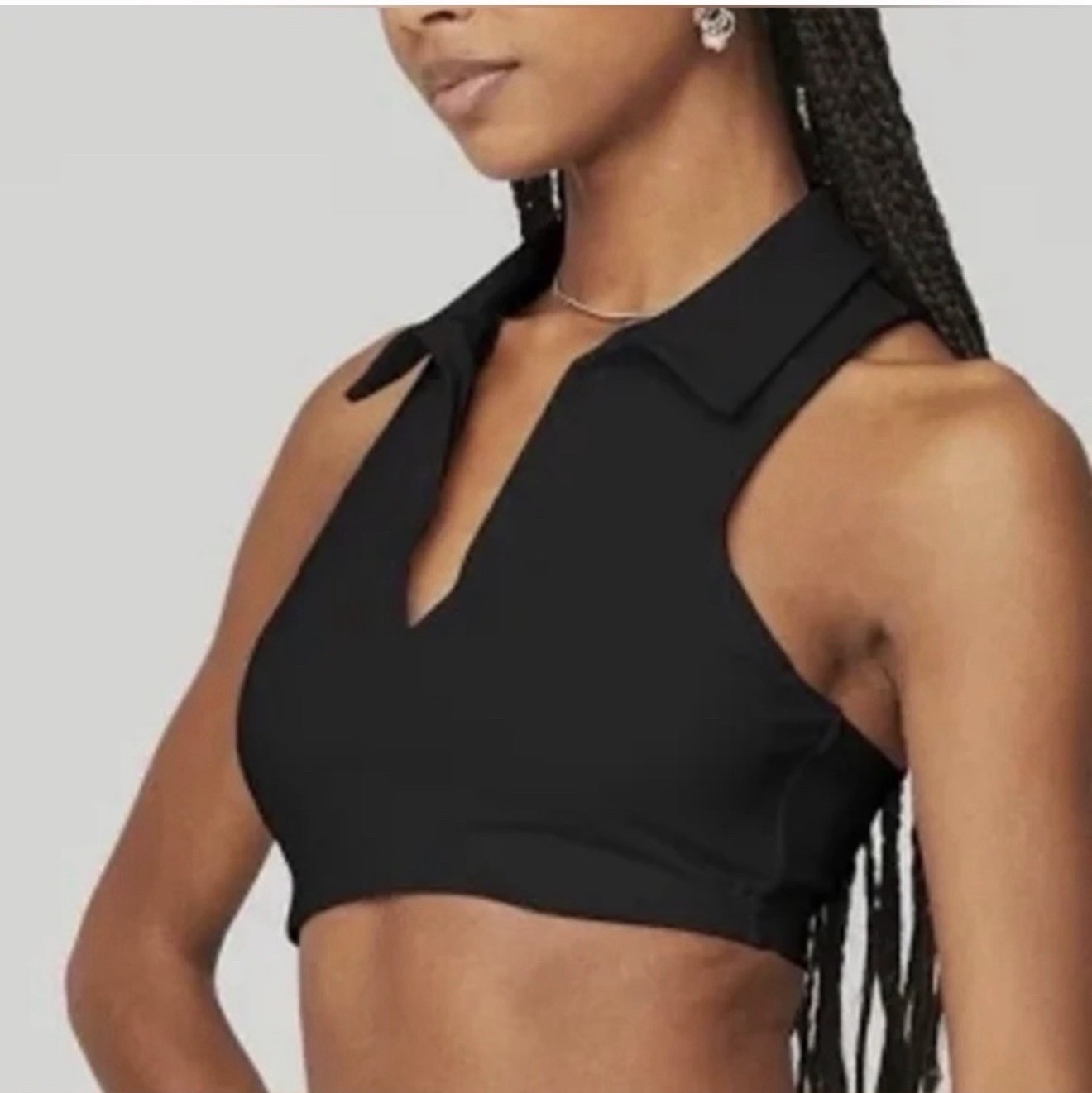 Alo Yoga Black Collared Racerback Sports Bra Full Coverage Pullover Size L