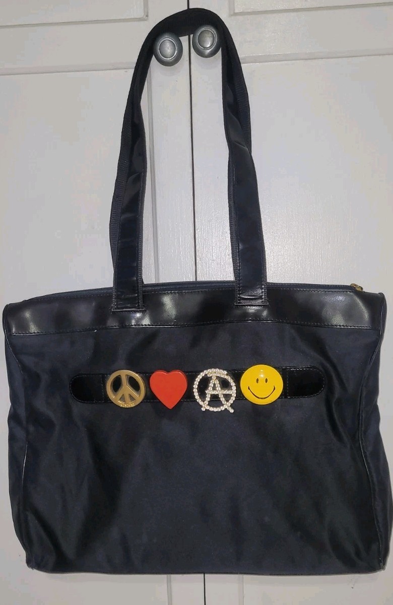 Vintage Moschino Redwall Black Nylon & Leather~Peace, Love,Anarchy, Happiness