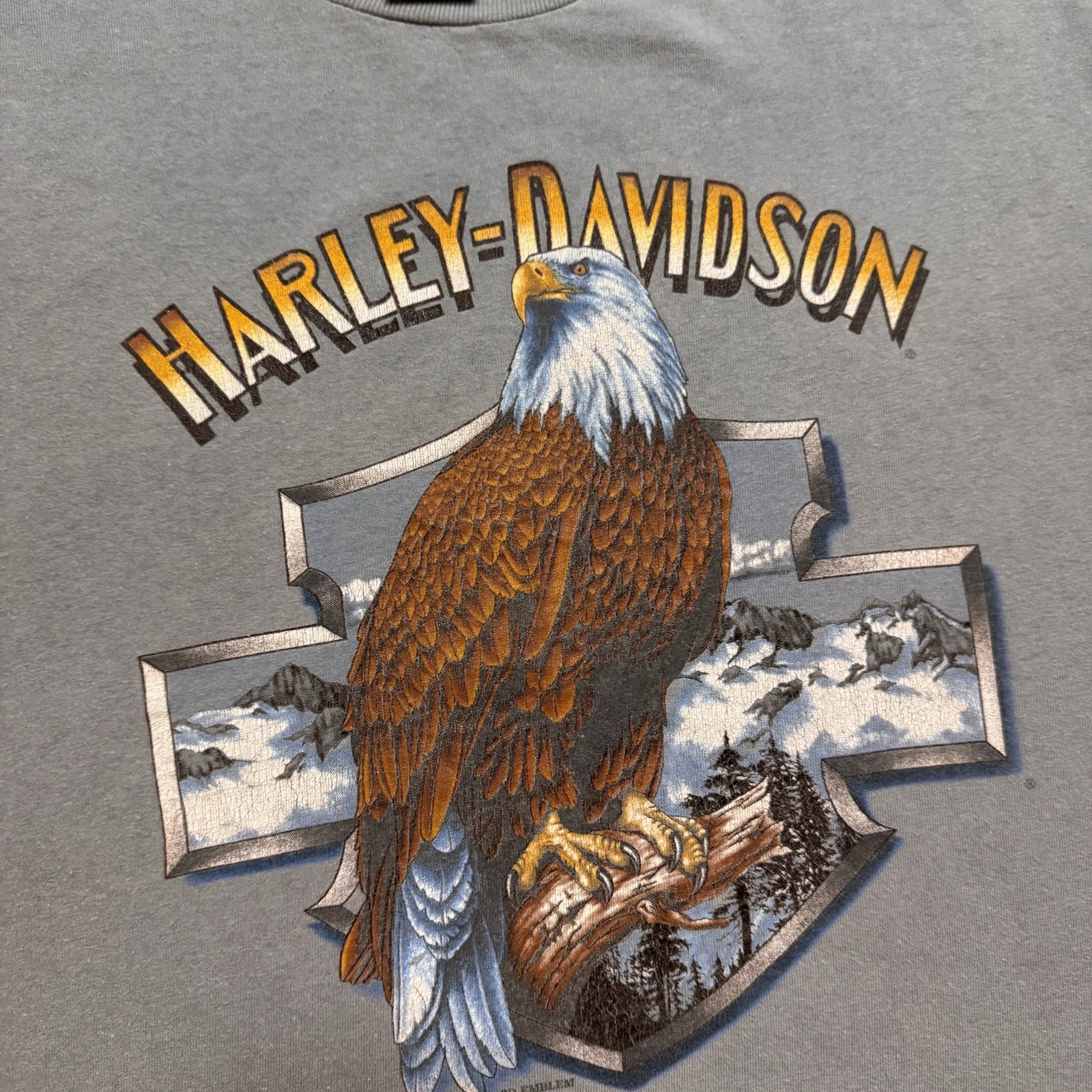 Vintage 1990 Harley-Davidson 3D Emblem T-Shirt Eagle Shield Logo Single Stitch L