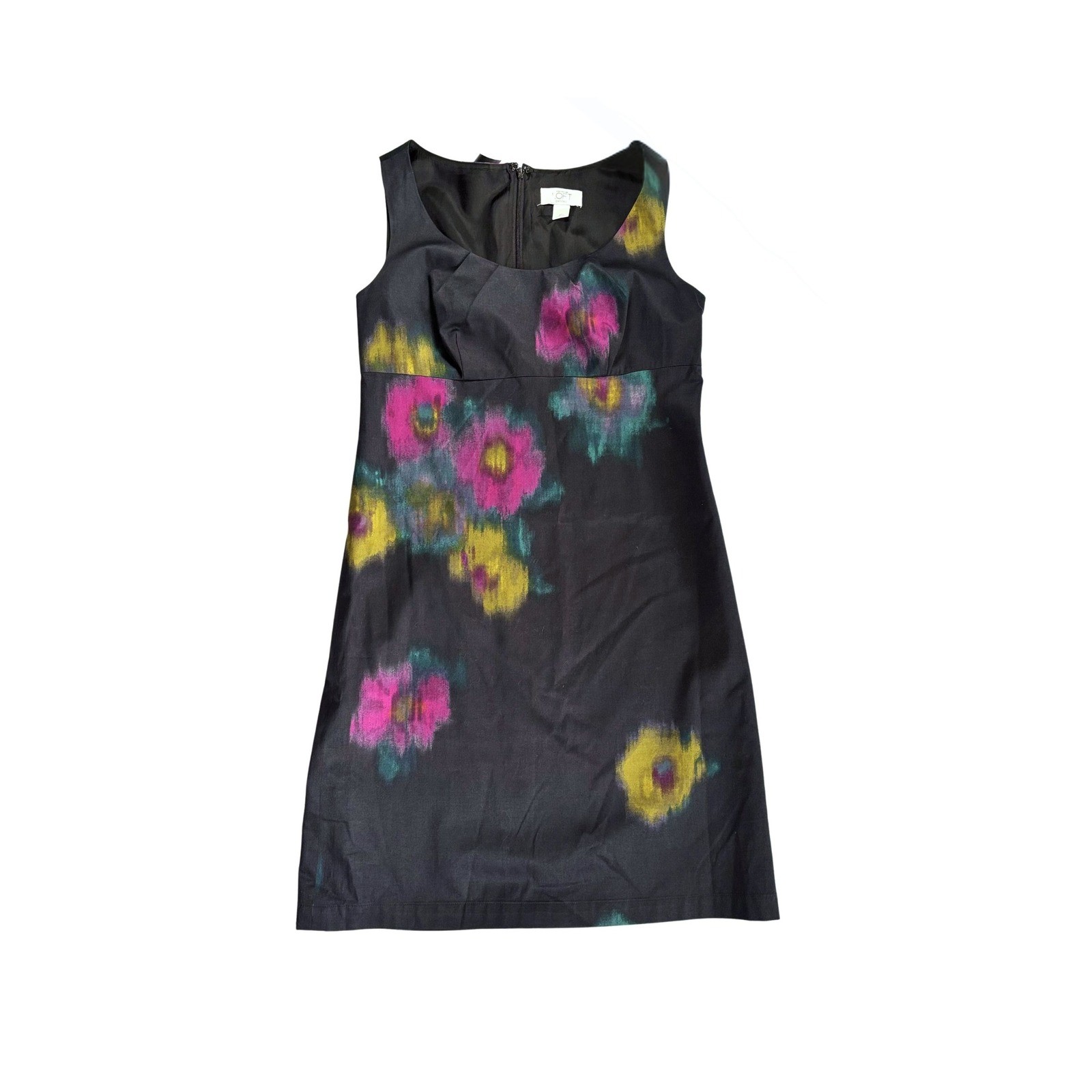 Ann Taylor Loft Petite Floral Midi Dress Charcoal Gray Pink Yellow Size 4P