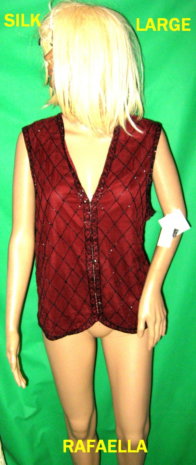 NWT L xmas red RAFAELLA beaded vest evening holiday party bartender black vtg