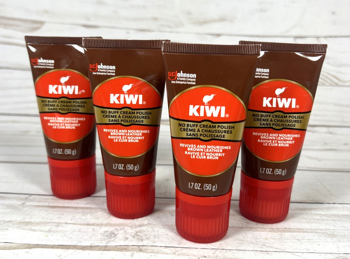 Kiwi No Buff Cream Polish Brown Leather 1.7oz Revive Nourish (4 Pack)
