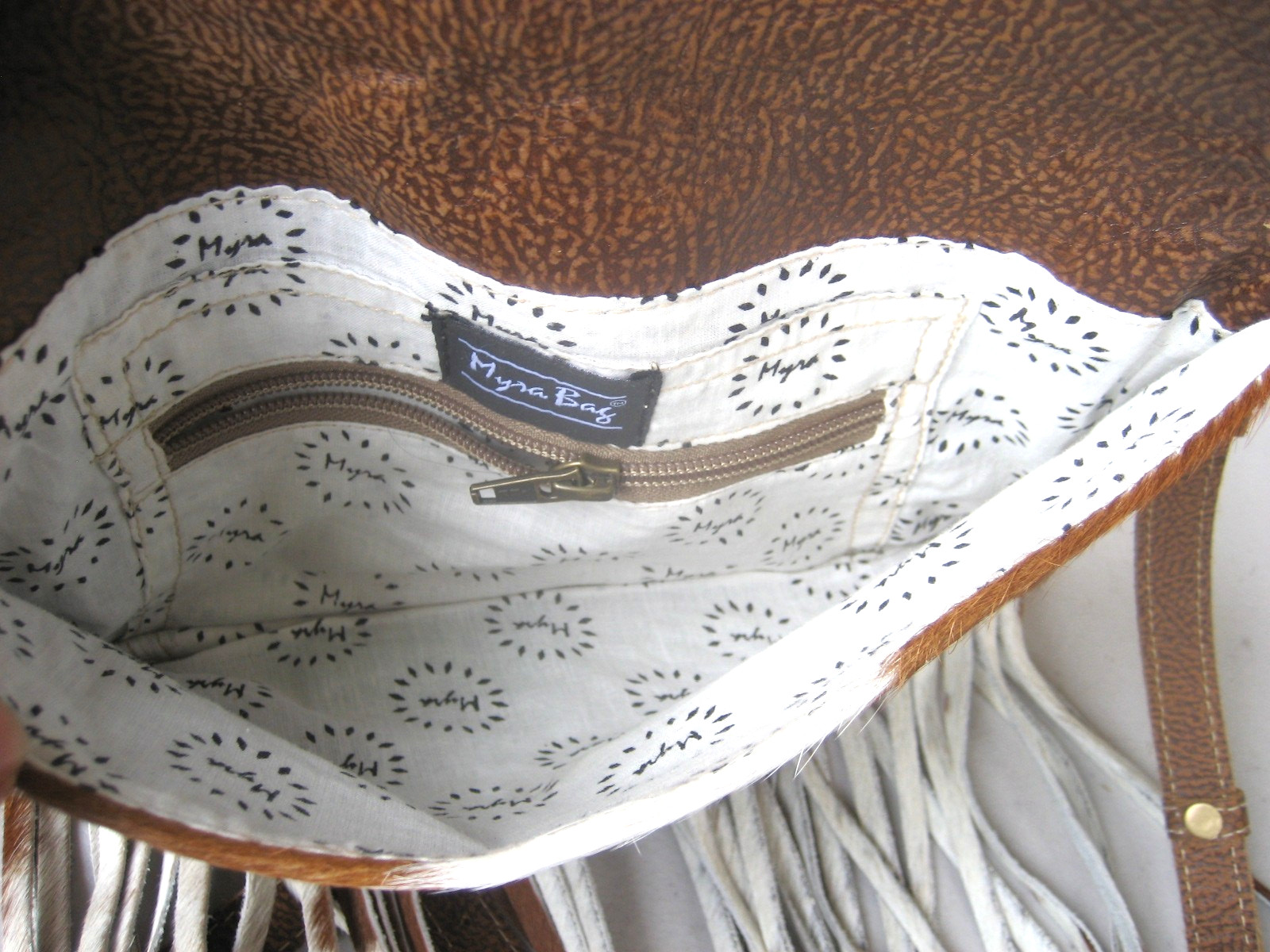 Myra Cowhide Leather Calfhair Crossbody Bag Fringe Western Handbag MINT
