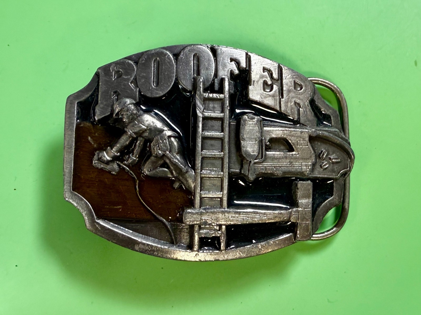 Roofer Roof Construction Worker Ladder Hammer Tools 80’s Siskiyou Belt Buckle
