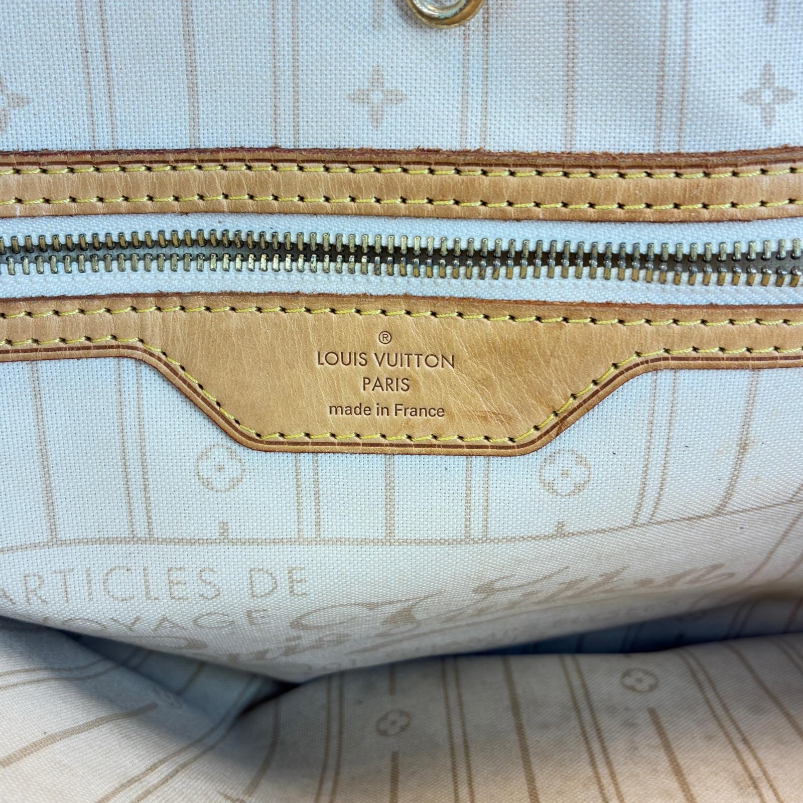 LOUIS VUITTON Neverfull MM Tote Bag N51107 Damier Azur Canvas white