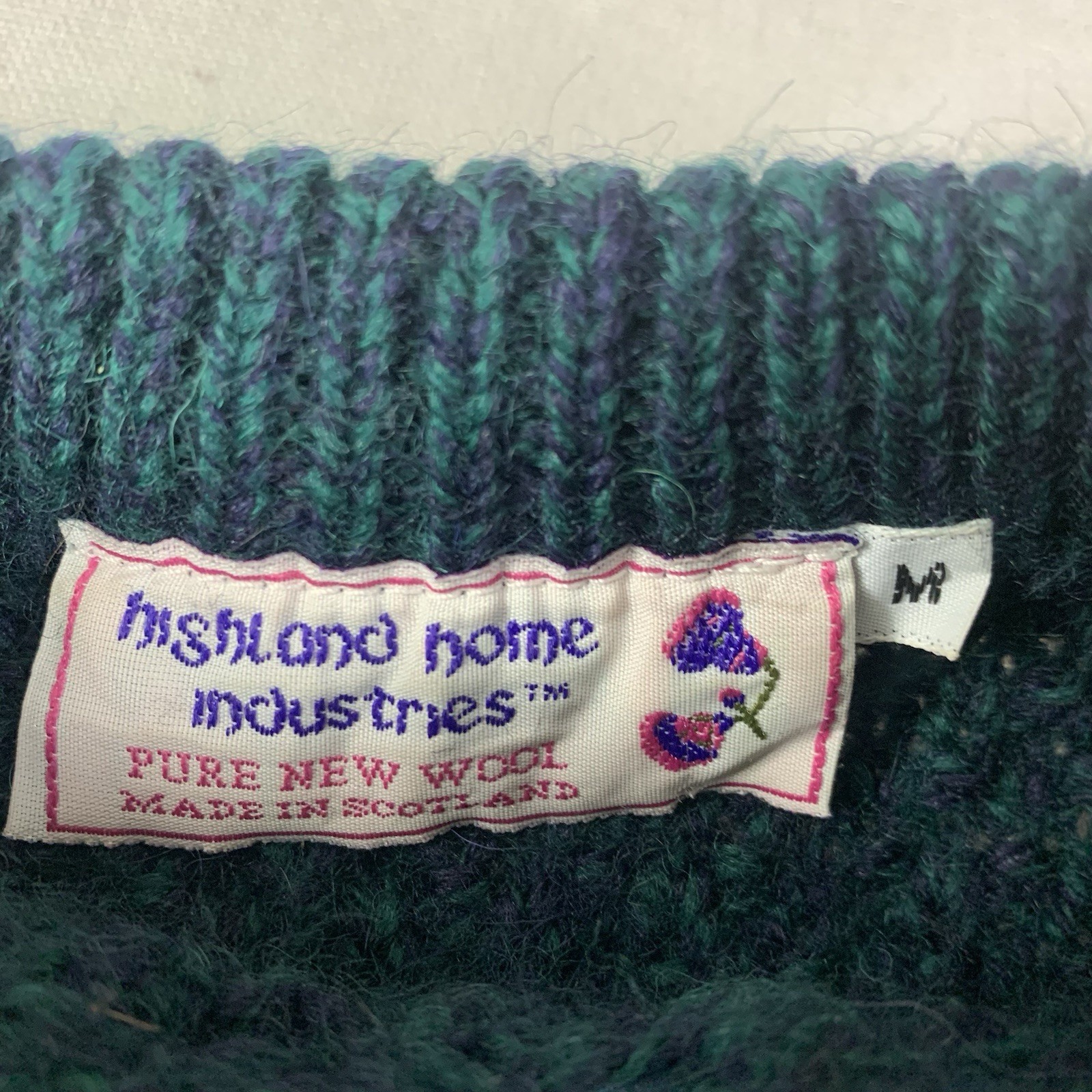 Highland Home Industries Fisherman Sweater Mens Medium Green Wool Knit Scotland