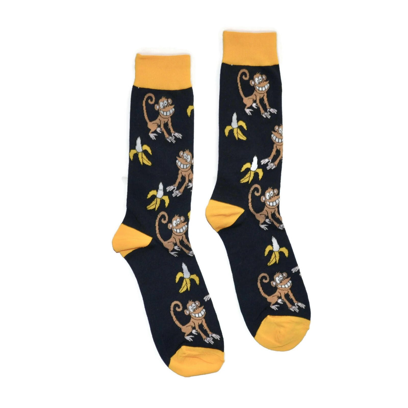 Mens Socks Monkey Banana Pattern 1 Pair Black Yellow Casual Fun Novelty Trouser