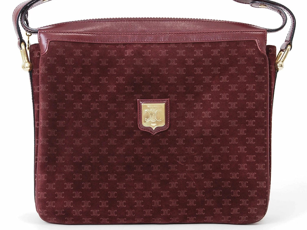 CELINE Old Triomphe Suede Shoulder Bag Bordeaux Unisex #URB513