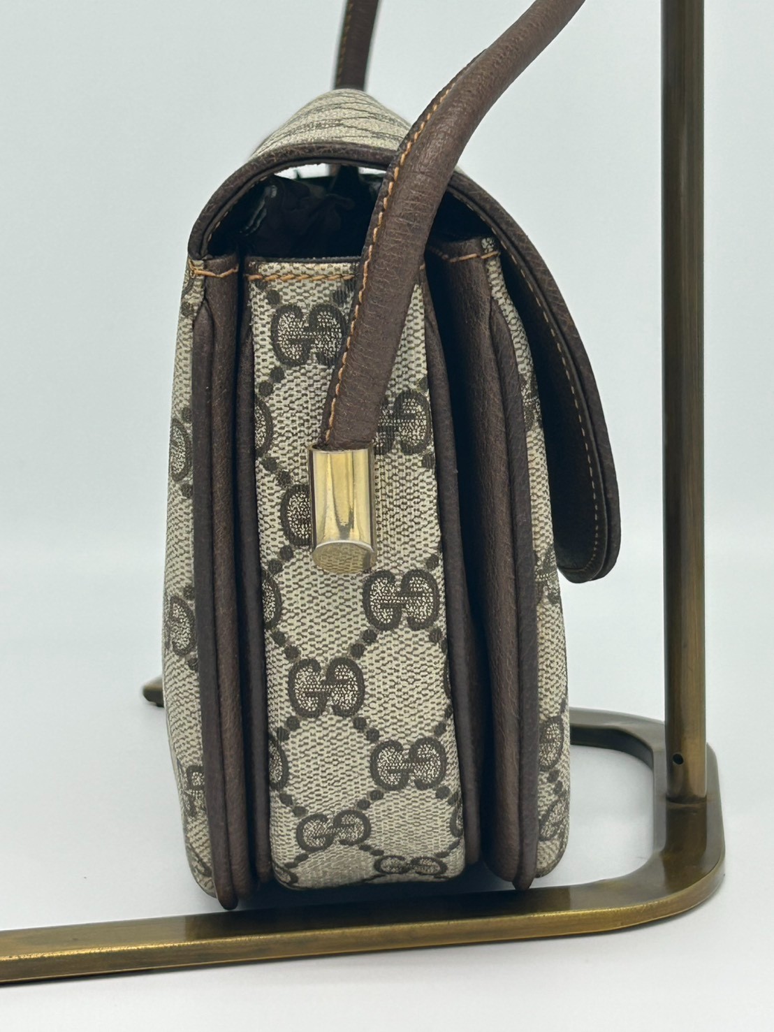 GUCCI Shoulder Bag GG Supreme Brown PVC Leather Vintage Authentic