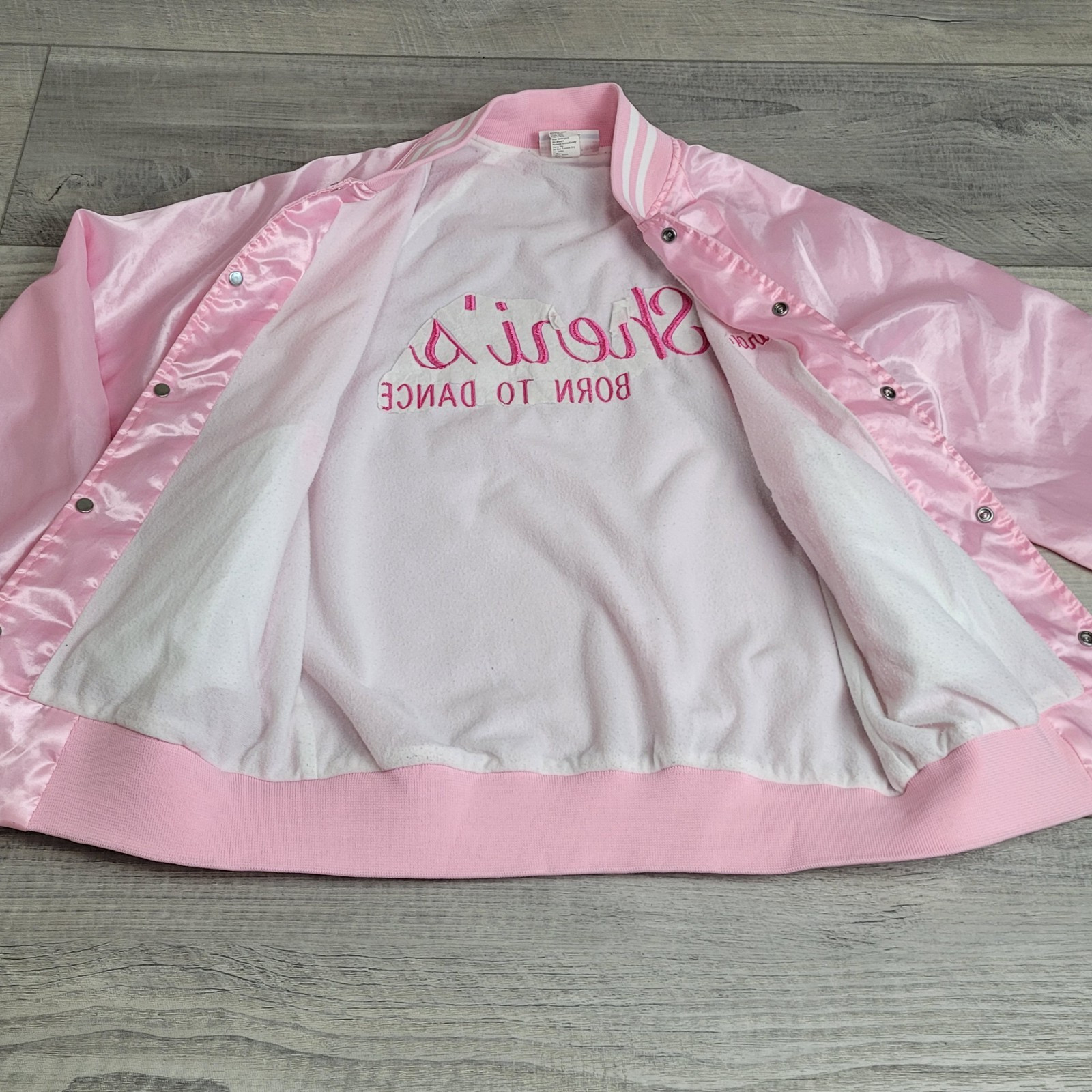 HARTWELL Bomber Jacket Womens Small Pink Satin “Sheri’s Born to Dance” (c-video)