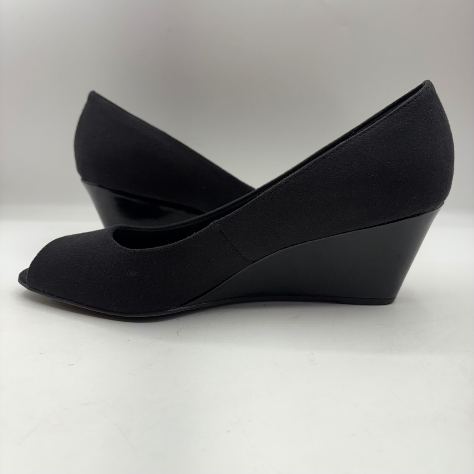 Comfort Plus by Predictions Black Peep Toe Wedge Heels Size 10