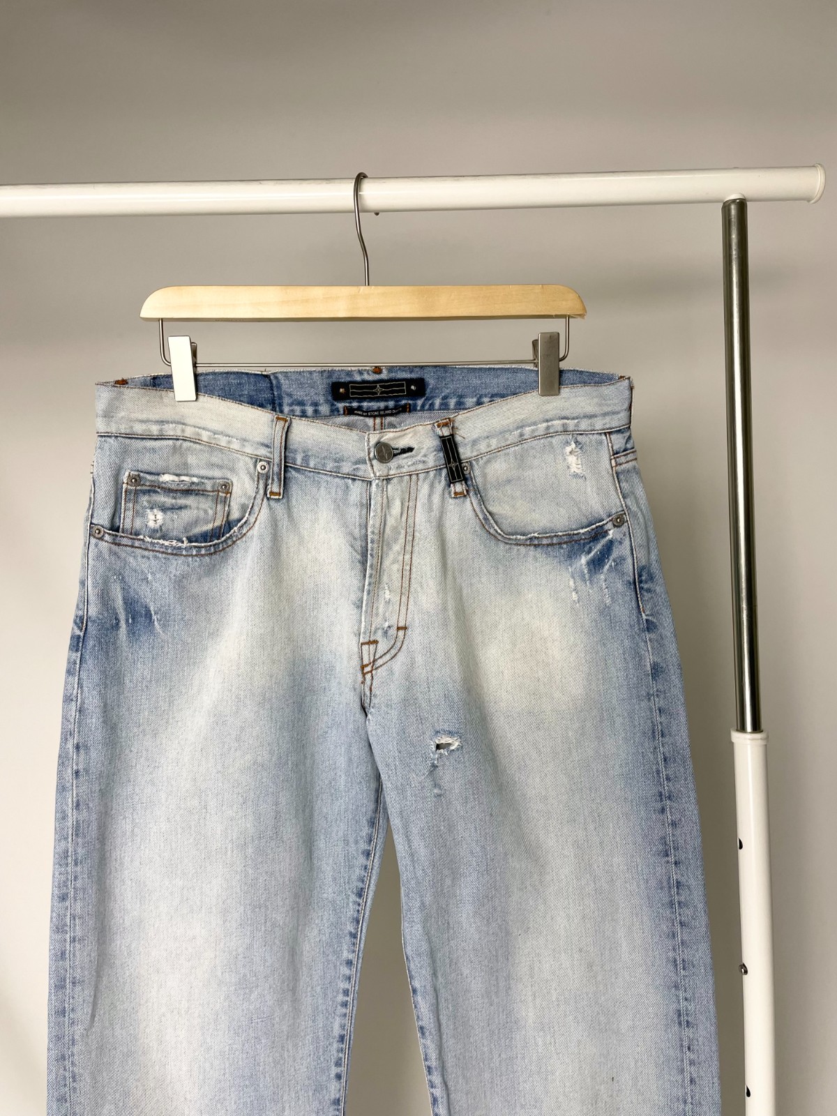 Stone Island Denim ( Size 34 ) Vintage Distressed Faded Light Blue Jeans Pants