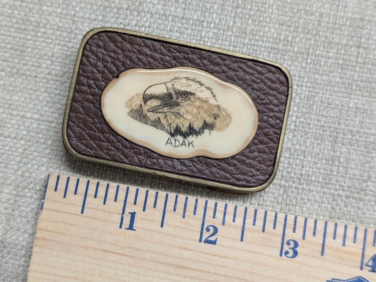 vintage EAGLE hand-etched ANTLER elk deer WESTERN belt buckle ALASKA adak inuit